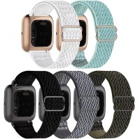 OHCBOOGIE 5 Pack Bands Compatible with Fitbit Versa/Versa 2/Versa Lite,Adjustable Elastic Breathable Stretchy Nylon Replacement Wristbands for Women Men