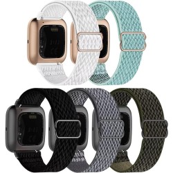 OHCBOOGIE 5 Pack Bands Compatible with Fitbit Versa/Versa 2/Versa Lite,Adjustable Elastic Breathable Stretchy Nylon Replacement Wristbands for Women Men